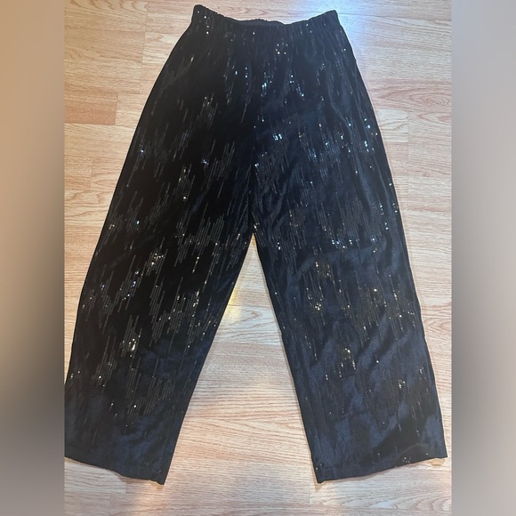 Zara‎ Black Sequin Trousers Size 14 Stretch Waist - Picture 1 of 5
